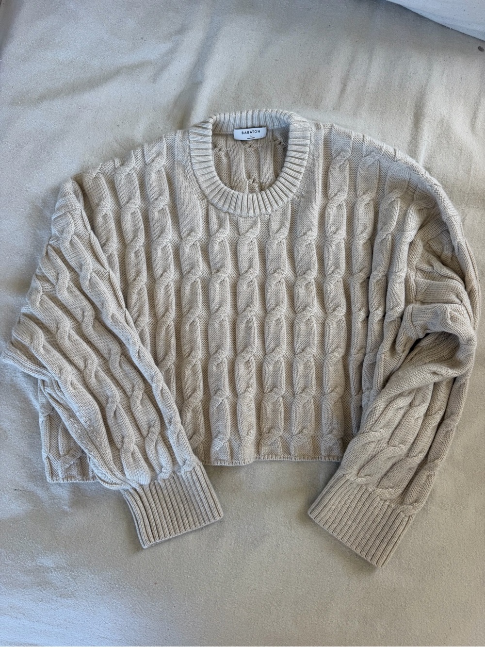 Aritzia Babaton Cream Cable Knit Crop Sweater